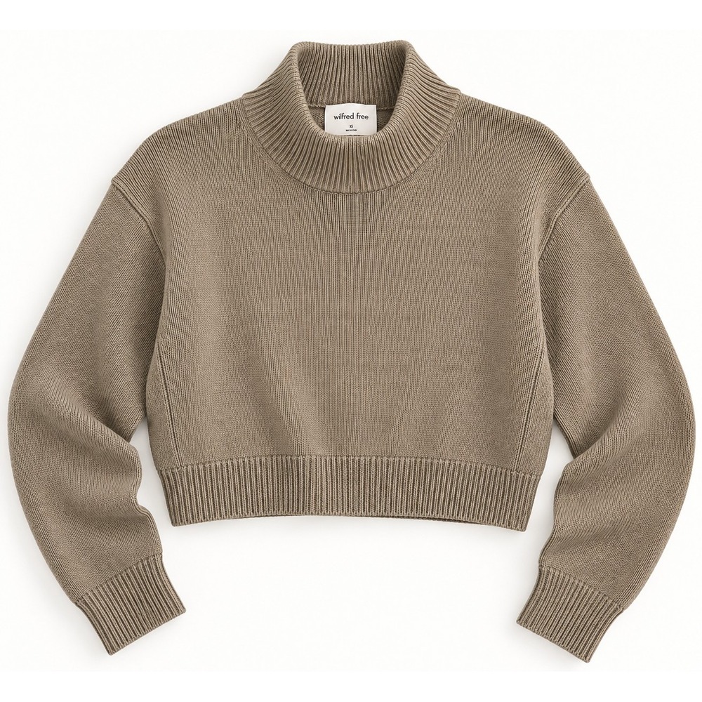 Wilfred Free Aritzia XS 100% Merino Wool Cropped Turtleneck Sweater Taupe